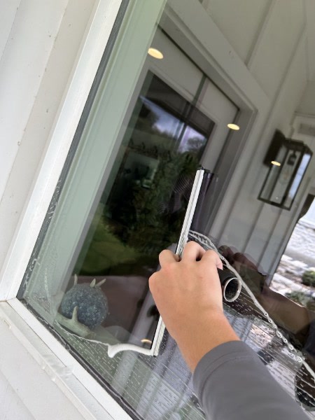 Window cleaning in progress